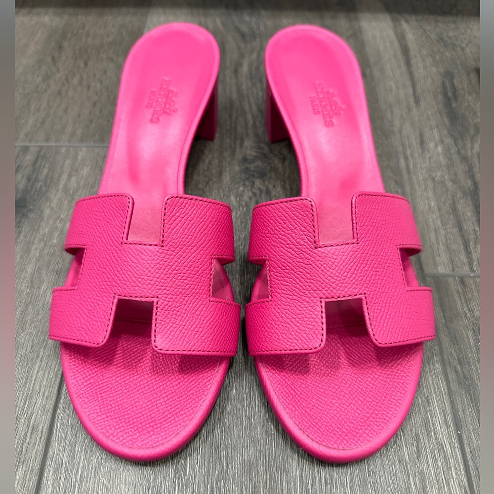 HERMES OASIS HOT PINK EPSOM LEATHER SANDALS SIZE 38